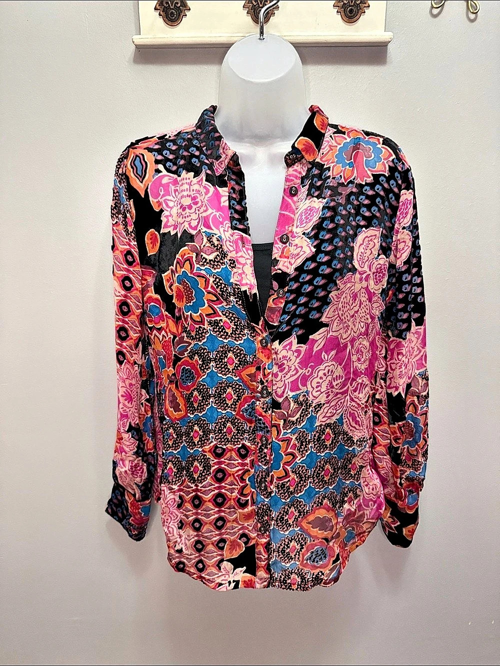 Johnny Was Vernet Runabout Blouse Floral Silk Blend Blouse Size XS